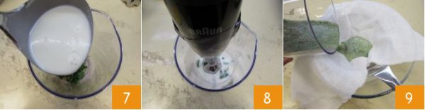 Lá bạc hà cho vào máy sinh tố xay nhuyễn cùng hỗn hợp sữa
