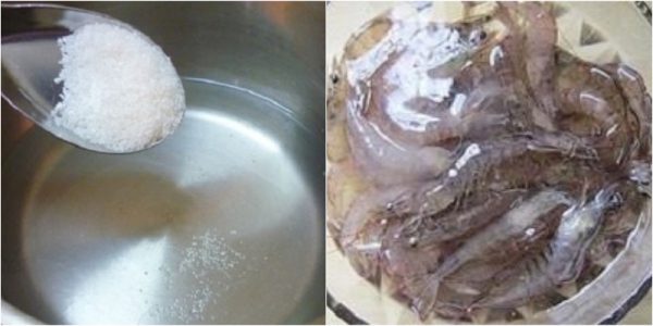 Dùng nước muối rửa sạch tôm