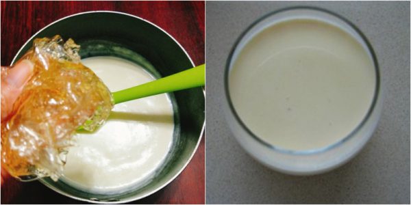 Thả lá gelatin vào hỗn hợp kem sữa