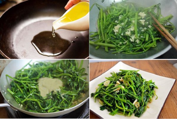 Xào rau muống cùng chao