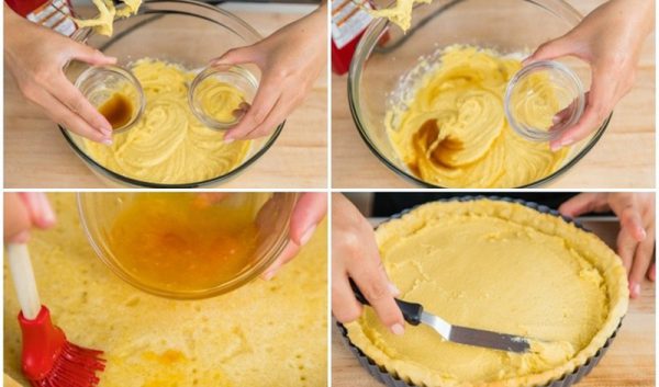 Phớt mứt mơ xung quanh vỏ bánh rồi đổ nhân kem vào
