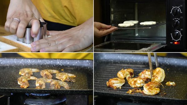 Nướng bánh mì và tôm
