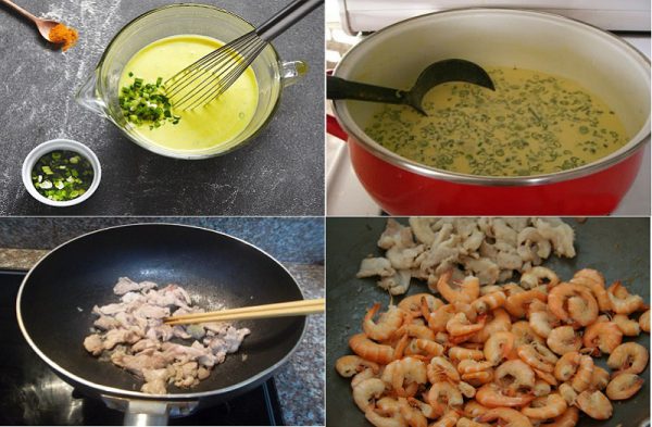 Làm vỏ bánh xèo và xào nhân bánh