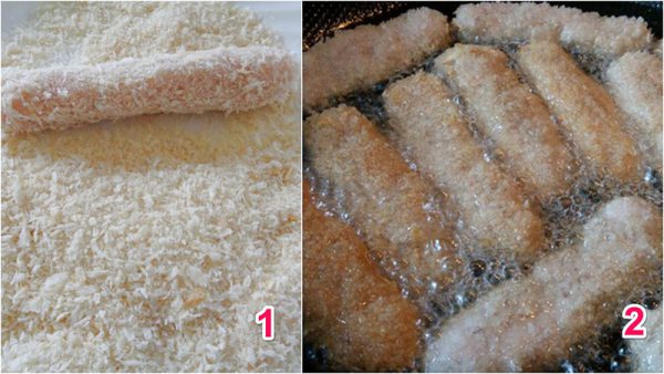 Lăn nem qua lớp bột chiên xù rồi đem rán vàng đều