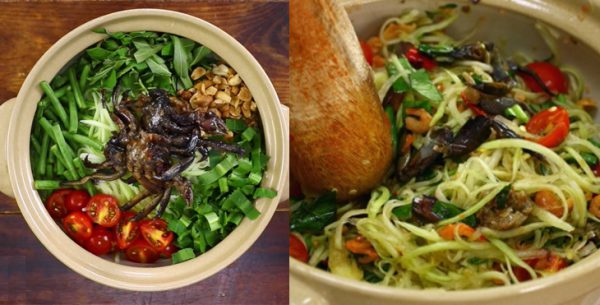 Trộn gỏi đu đủ ba khía