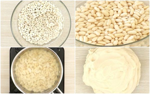 Luộc chín đậu rồi xay nhuyễn để làm vỏ bánh