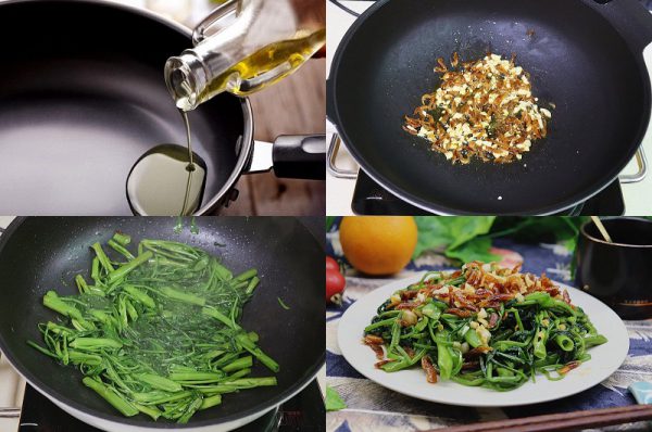 Xào rau muống với tôm khô
