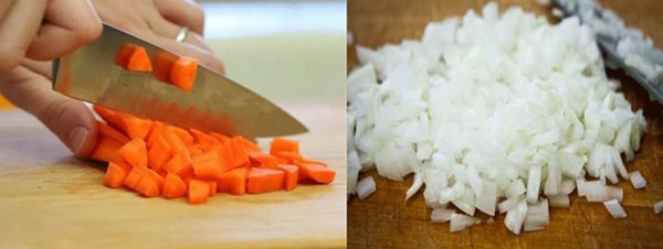 Cắt nhỏ cà rốt và củ đậu