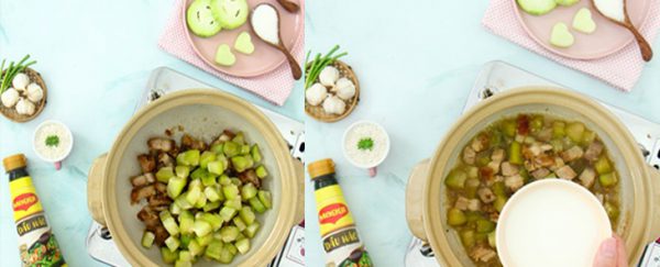 Cho thêm bí đao vào đảo đều rồi nêm nếm lại gia vị