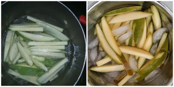 Ngâm xoài trong thau nước đá