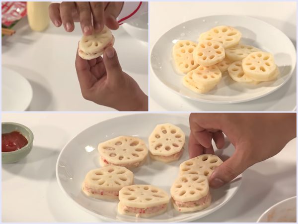 Kẹp củ sen với chả cá