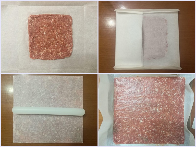 Cho thịt heo vào khay nướng dàn mỏng đều