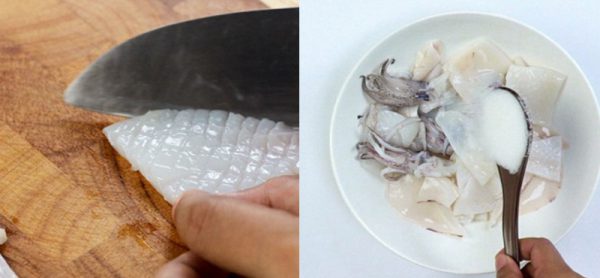 Ướp mực cùng gia vị