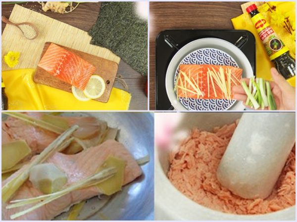 Sơ chế nguyên liệu rồi hấp cá hồi