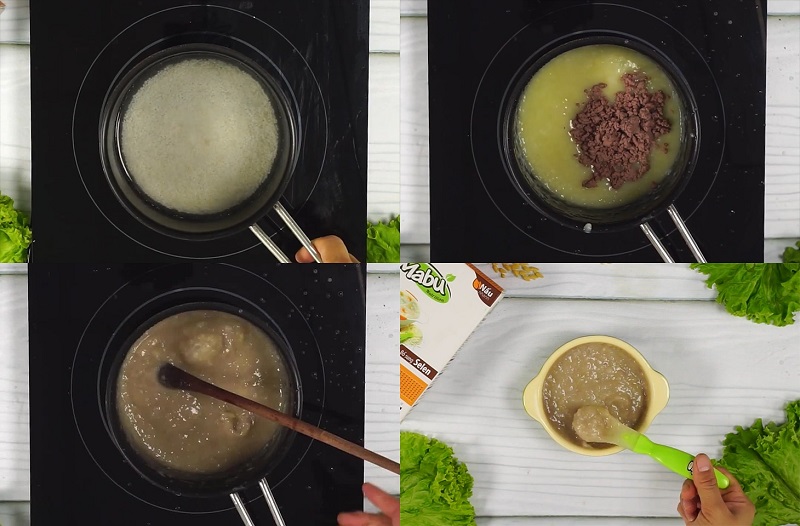 Nấu cháo thịt bò khoai lang