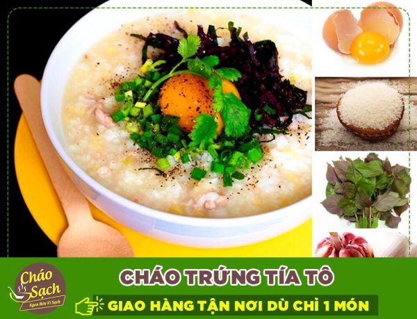 Cháo trứng rau tía tô