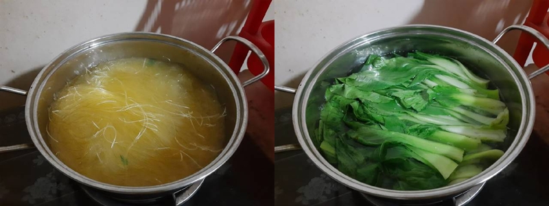 Luộc cải thìa và miến