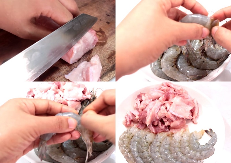 Sơ chế phần tôm và thịt