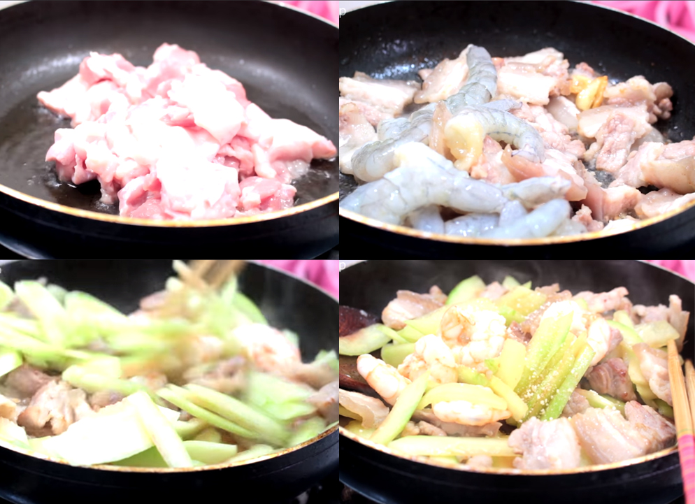 Phi thơm tỏi cho các nguyên liệu vào xào