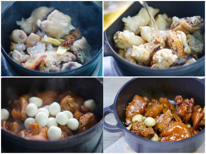 Kho chân giò với trứng cút