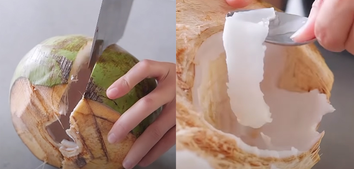 Sơ chế phần thịt dừa