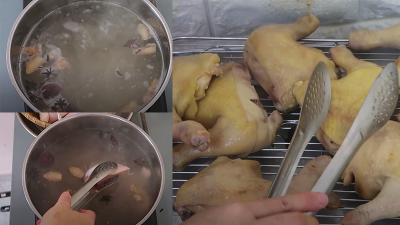 Cho gà vào nồi nước luộc gà chín tới