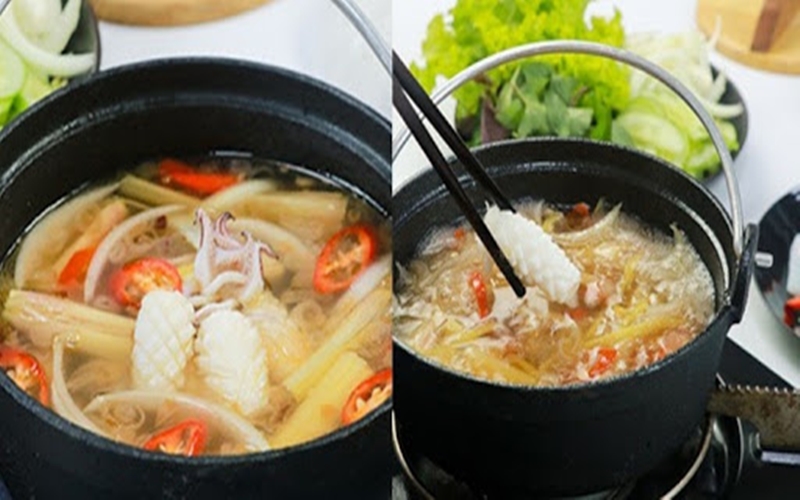 Món lẩu mực nhúng giấm giòn dai ngon sần sật