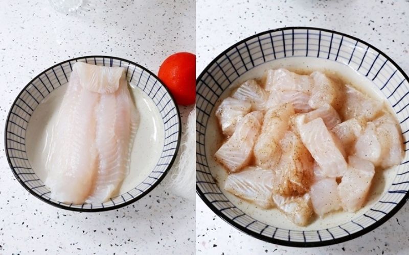 Cá làm sạch rồi ướp cùng gia vị