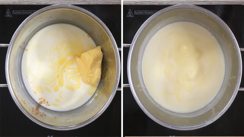 Đun phần vỏ bánh vào nồi đun sôi hỗn hợp