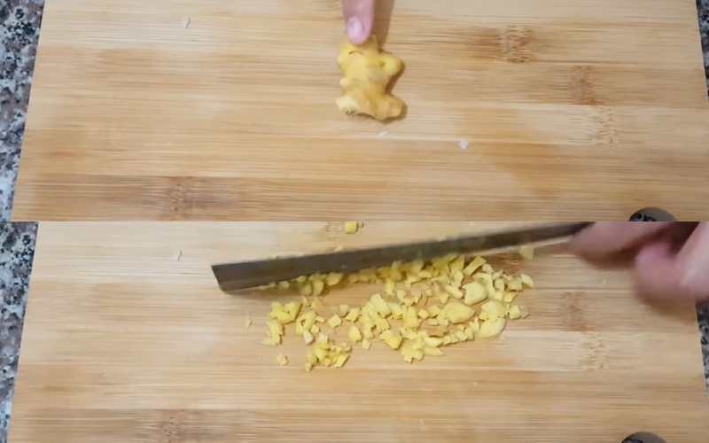Gừng cạo sạch vỏ rồi băm nhuyễn