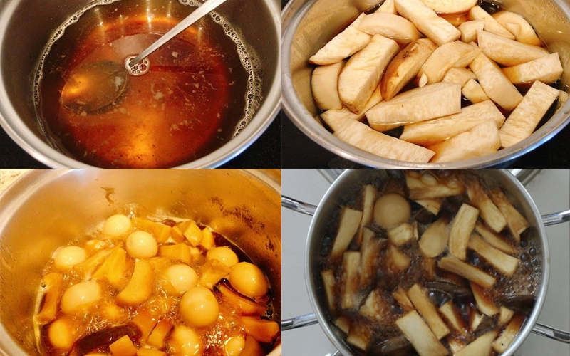 Kho nấm đùi gà và trứng cút