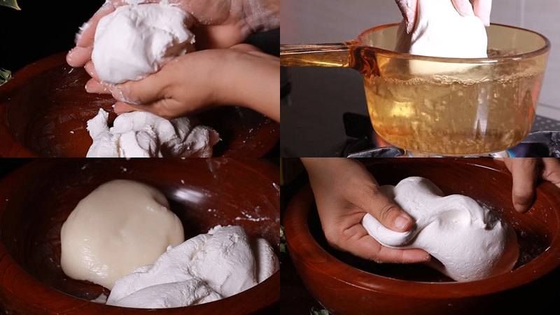 Nhào bột để làm phần vỏ bánh