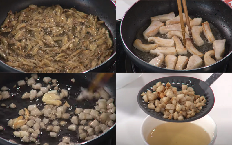 Chiên qua các nguyên liệu