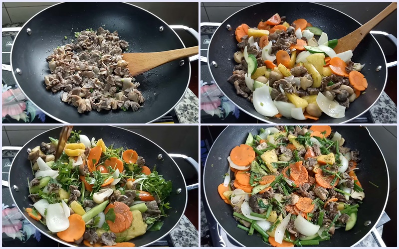 Xào mề gà chua ngọt với rau củ