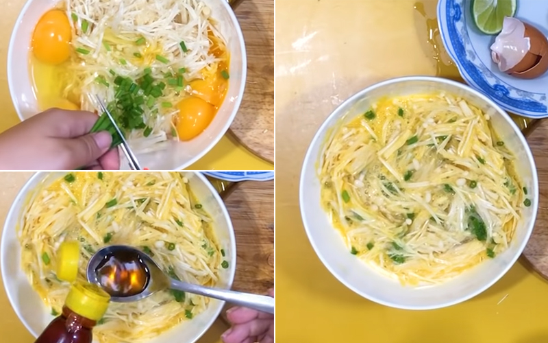 Đánh tan trứng với nấm