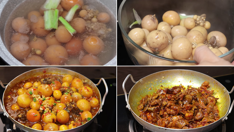 Luộc trứng non và xào lòng gà