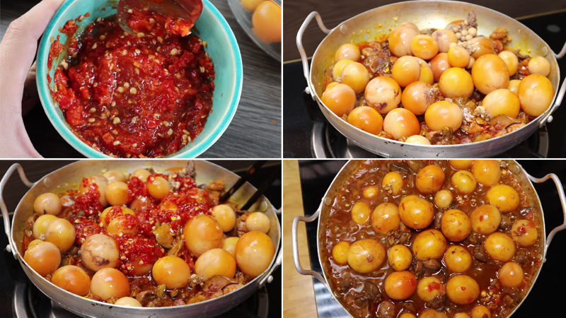 Nấu sốt trứng non lòng gà