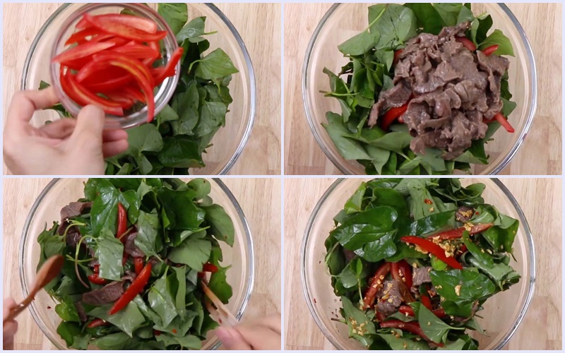 Trộn thịt bò với rau diếp