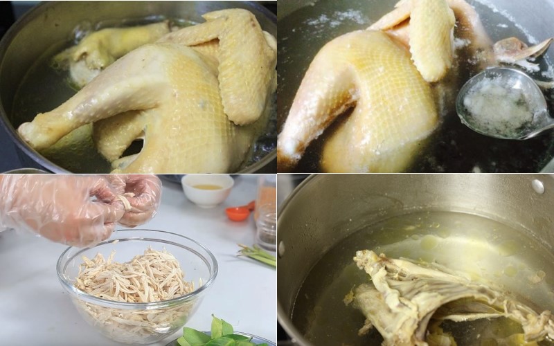 Luộc thịt gà và nấu nước dùng gà