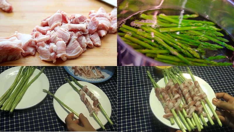 Chuẩn bị thịt ba chỉ cuộn măng tây