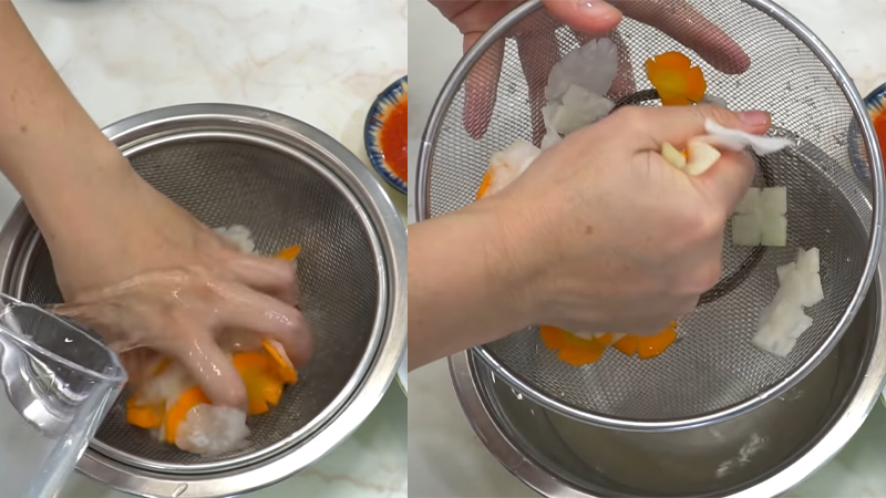 Sơ chế phần cà rốt, củ cải trắng và su hào