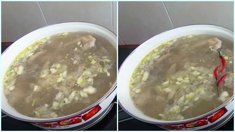 Nêm nếm lại các gia vị cho nồi canh rồi thêm lá giang vào