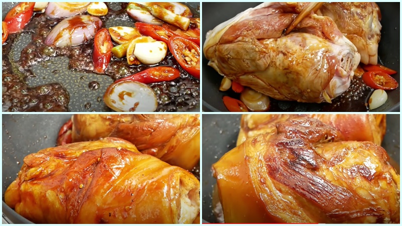 Cho chân giò vào đảo đều cho thấm màu