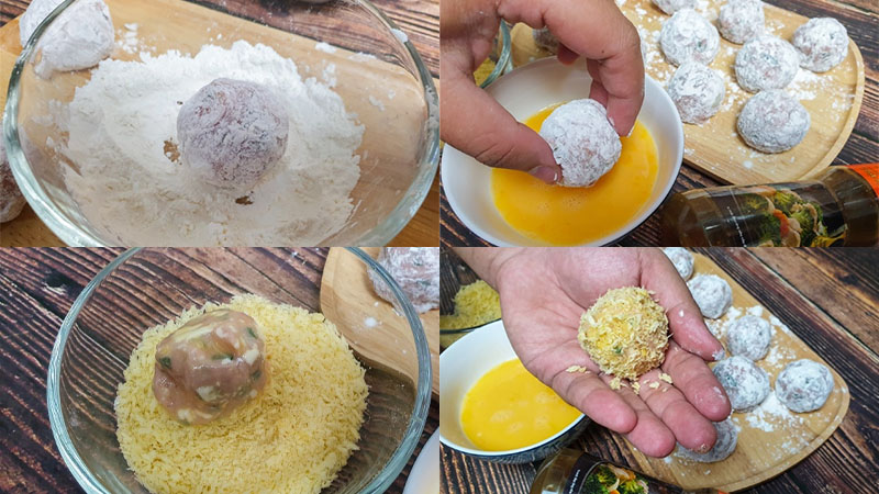 Chiên giòn viên trứng cút