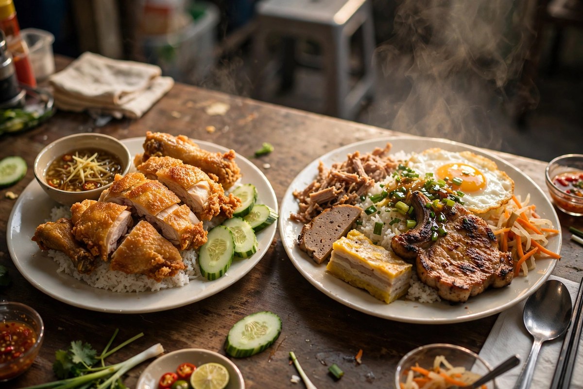 Cơm gà da giòn Mr. Lữ, cơm tấm Bi Bo Trung Mỹ Tây